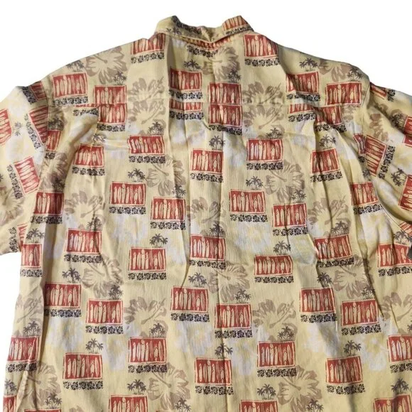 Columbia Mens Hawaiian Shirt Yellow Surf Boards Hibiscus Floral Print Size M - Picture 3 of 6